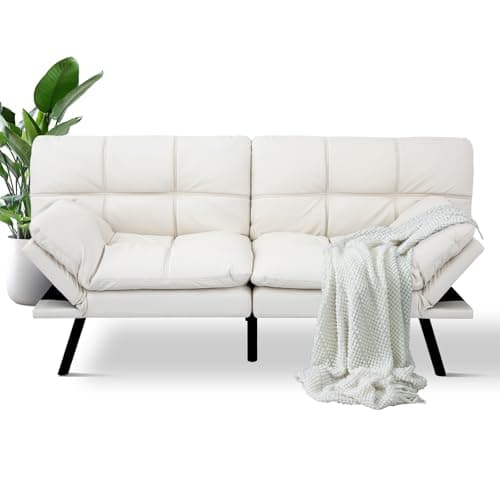 MUUEGM Grey Convertible Futon Sofa Bed, Memory Foam, Adjustable Armrest & Backrest