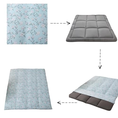Lake Blue Flower Futon Cover for Twin Mattress, Zipper Closure, Super Soft & Machine Washable