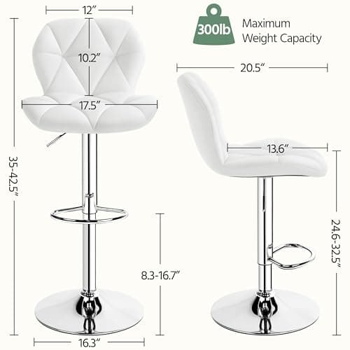 Yaheetech Adjustable PU Leather Bar Stools Set of 4, White