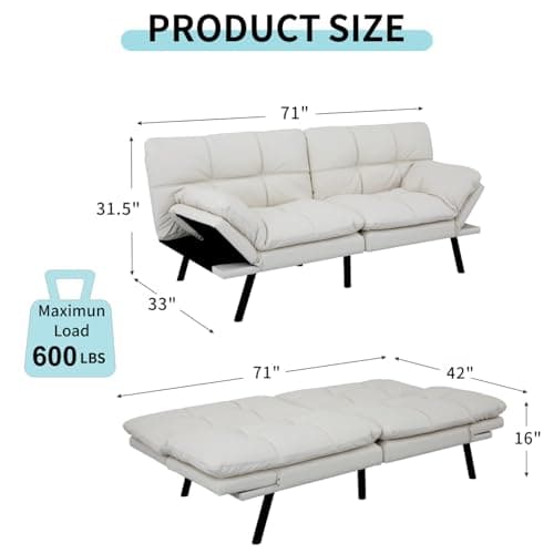 MUUEGM Adjustable Backrest Futon Sofa Bed, Modern LoveSeat Sleeper for Living Room, Office, Apartment
