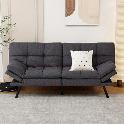 MUUEGM White Convertible Memory Foam Sofa Bed with Adjustable Backrest