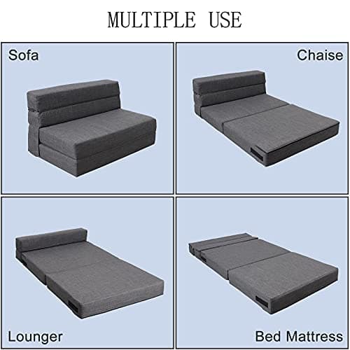 ANONER 60" Foldable Sofa Bed Queen Size Dark Gray Memory Foam Couch