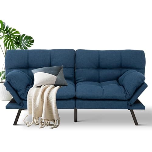 MUUEGM Cognac Memory Foam Futon Sofa Bed for Small Space and Office Use with Adjustable Backrest and Removable Armrests