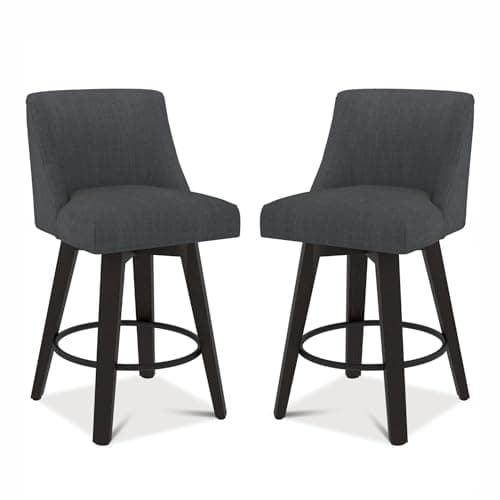 360° Swivel Counter Barstools, Performance Fabric Upholstered Stools - Set of 2
