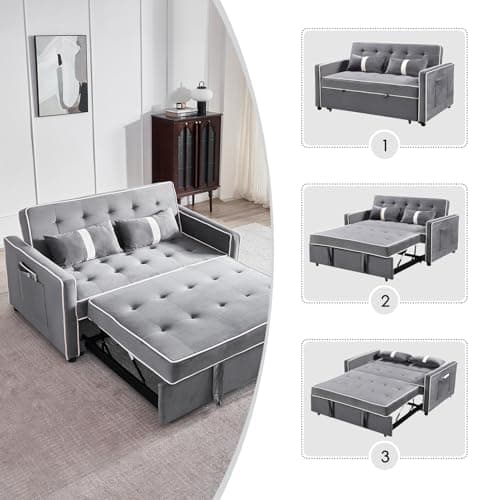 3 in 1 Pull-Out Sofa Bed with Adjustable Backrest - Grey