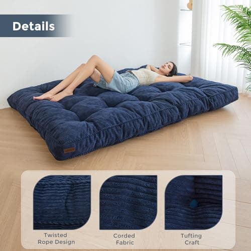 MAXYOYO Full Size Tufted Futon Mattress, Shredded Foam, Navy