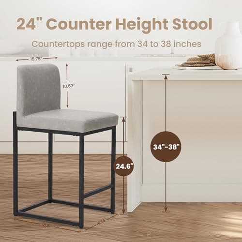 PHI VILLA Counter Height Bar Stool Set of 4, PU Leather Back Chairs