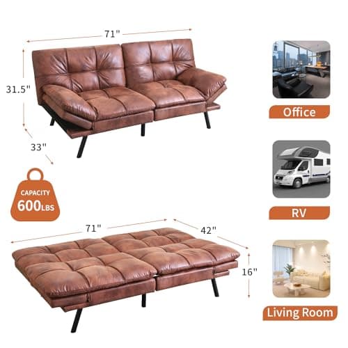 MUUEGM Futon Couch with Memory Foam Backrest - Perfect for Studios, Apartments, Dormitories, Offices, and Game Rooms.