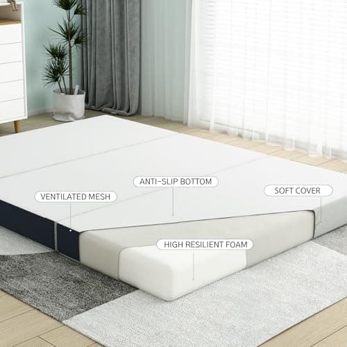Portable Tri-Fold Foam Mattress, 4 Inch Washable Cover, Soft RV Camping Mattress, 74" x 54" x 4"