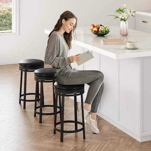 IDEALHOUSE Black Swivel Bar Stools Set of 2 with Footrest