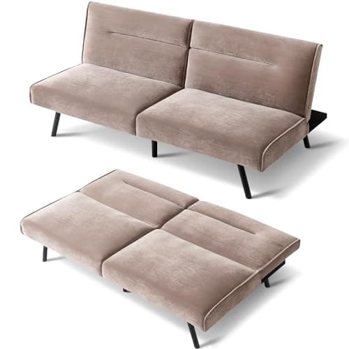 MUUEGM Futon Couch Bed, Convertible Memory Foam Sofa Bed, Modern Adjustable Backrests Velvet Couch Sleeper Sofa Bed