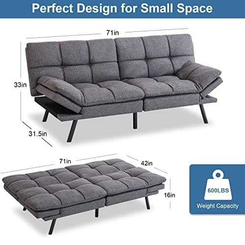 Adjustable Futon Couch Bed with Memory Foam - Dark Grey