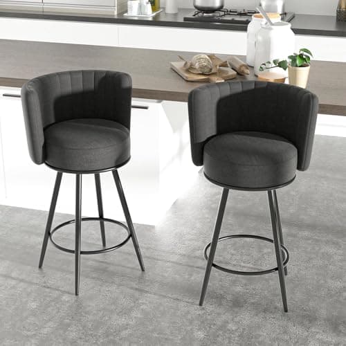 Beige Tufted Counter Height Bar Stools Set of 2, Modern Footrest Design