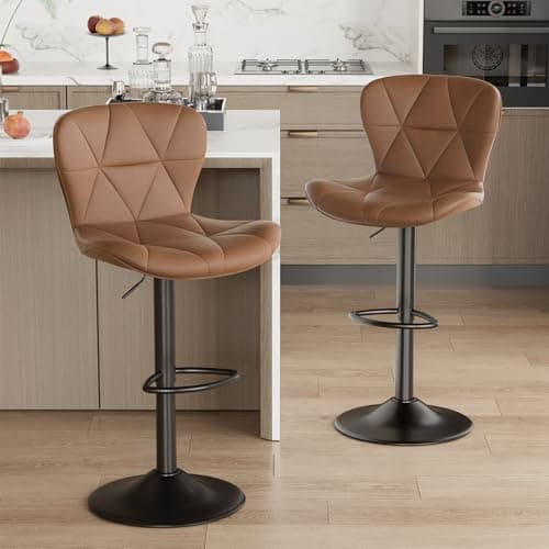 Modern Black Adjustable Bar Stools Set of 2, Counter Height with Footrest