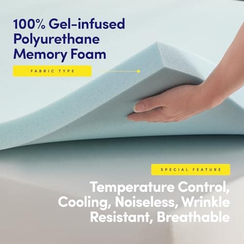 CertiPUR-US Certified 2 Inch Gel Memory Foam Twin Mattress Topper - Cool & Comfortable