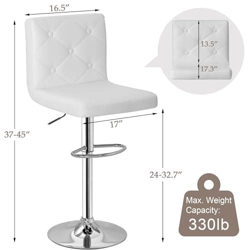 VECELO Modern PU Leather Bar Stools Set, 360° Swivel, White