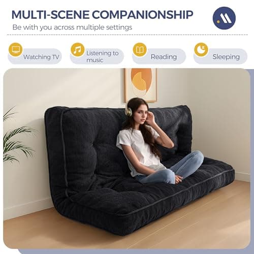 MAXYOYO Full Size Thick Boucle Futon Mattress, Shredded Foam Filling, Black