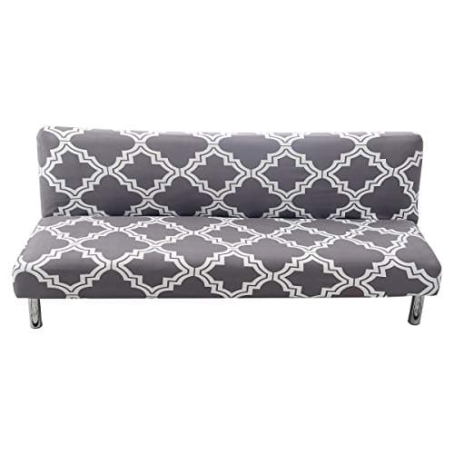 Armless Futon Slipcover Stretch Elastic Couch Furniture Protector (Orange Grey)