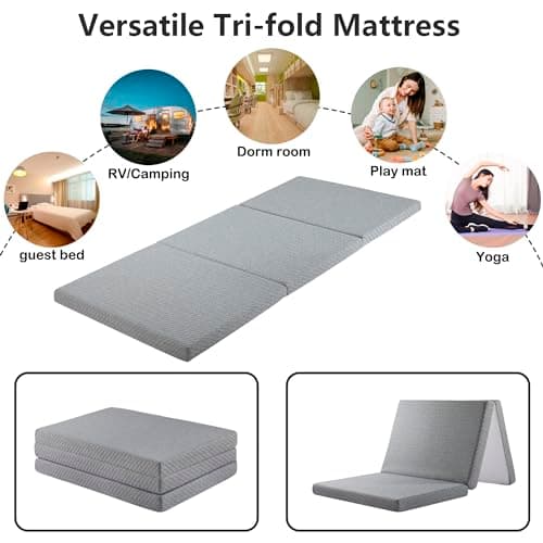 CertiPUR-US 3 Inch Tri-Fold Gel Foam Mattress, Adjustable Softness, Relief for Back Pain
