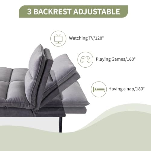 Memory Foam Futon Sofa Bed for Living Spaces, Office, Apartment - Grey Fabric