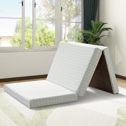 4 Inch Queen Tri Folding Memory Foam Mattress with Washable Cover - Portable Mattress Topper for Yoga/Camping/RV/Guest Beds