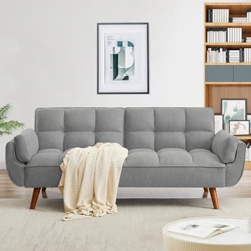 Golden Yellow Convertible Futon 3 Seater Sofa Bed, Linen Upholstery, Modern Design