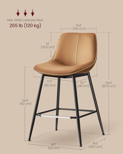 VASAGLE Caramel Brown Counter Height Bar Stool Set ULBC088K01