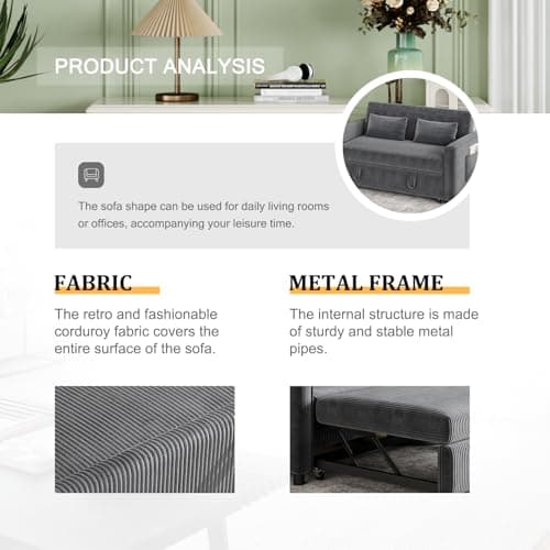 Grey 3-in-1 Futon Sofa Bed with Adjustable Backrest