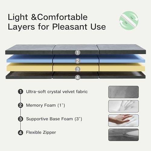 PurrJoys 4 Inch Tri-Folding Memory Foam Mattress, Foldable for Guests & Travel