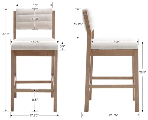 26" Mid Century Linen Beige Bar Stools Kitchen Island Set