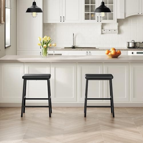 HOOBRO Black 24" Bar Stool Set, PU Leather, Easy Assembly, Kitchen & Bar