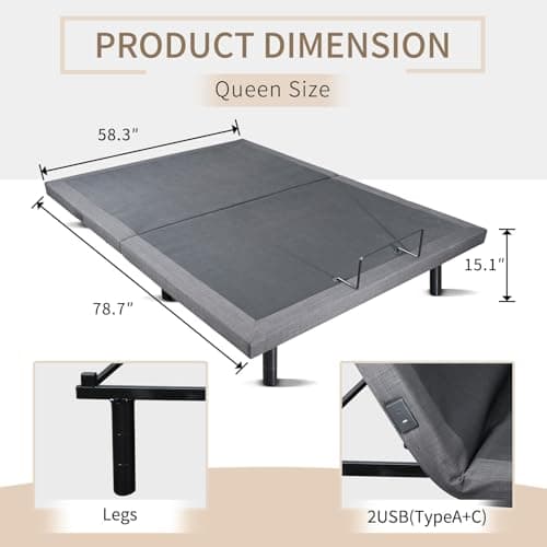 Wireless Remote Electric Queen Bed Frame with Zero Gravity & USB Ports