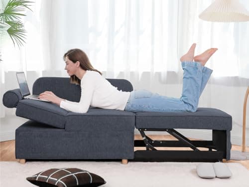 4-in-1 Convertible Couch: Linen Fabric Sleeper Sofa Bed with 2 Pillows & 5 Angle Adjustments