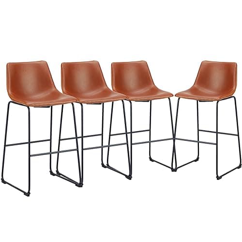 DUMOS 26 Inch Bar Stools, Elegant Brown, Modern Faux Leather with Back