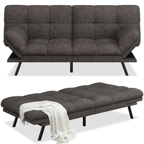 MUUEGM 71" Reversible Recliner Sofa Bed, PU Leather Matte Black
