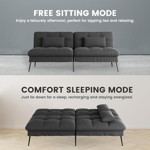 COMHOMA Black Adjustable Recliner Sofa Bed, 68" Fabric Loveseat