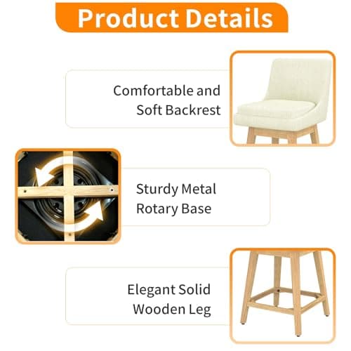 Farmhouse Swivel Barstool Set of 2 with Memory Foam Upholstery and Backrest