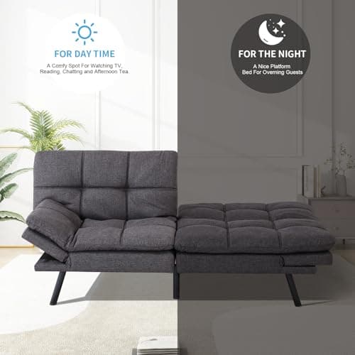 MUUEGM Dark Gray Fabric Ajustable Backrest Folding Futon Sofa for Small Spaces