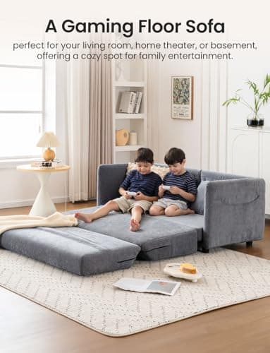 2 in 1 Chenille Loveseat Futon Couch, Full Size Pull Out Bed in a Box