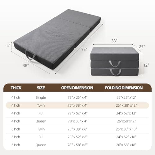 Tri-Fold Memory Foam Mattress for Travel and RV Camping