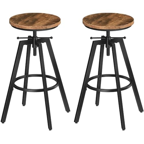 Industrial Height Adjustable Bar Stools, Set of 2, Rustic Brown BAHR0701