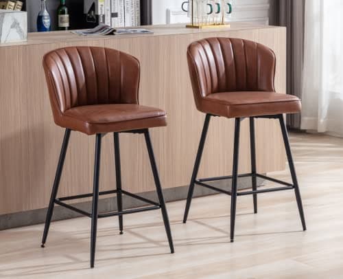 EALSON Brown Counter Height Bar Stools Set of 2 Modern Leather Bar Chairs