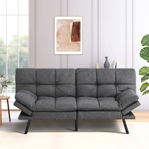 MUUEGM Futon Couch with Memory Foam - 71 Sofa Bed for Living Room, Adjustable Backrest, Dark Grey