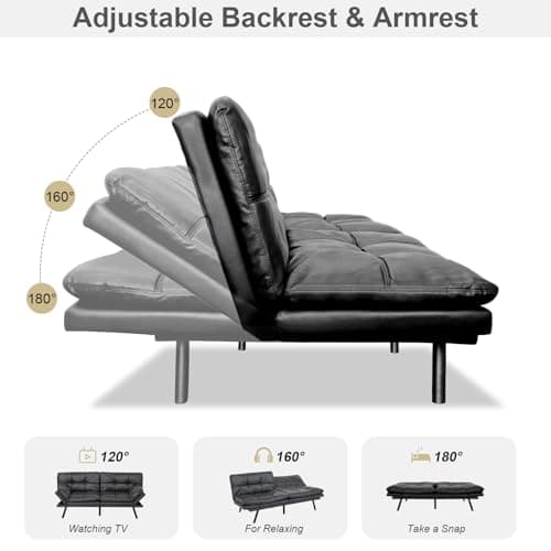 MUUEGM 71" Reversible Recliner Sofa Bed, PU Leather Matte Black