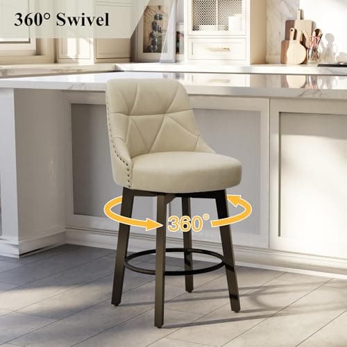 26 Inch Faux Leather Bar Stools with Back, Kitchen Island Counter Height Swivel Stools