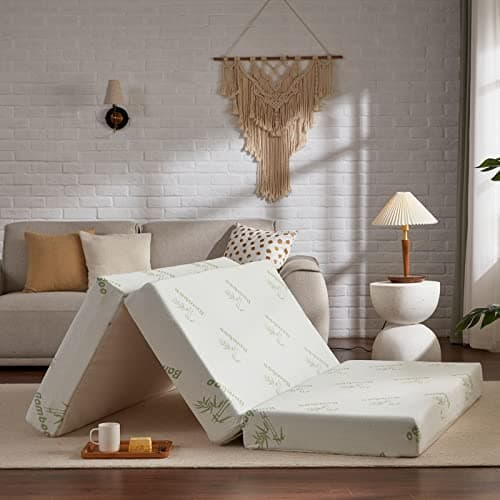 Twin Memory Foam Folding Mattress with Storage Bag - 4 inch Trifold Topper, Cooling Cover, Waterproof Lining - Ideal for Guests