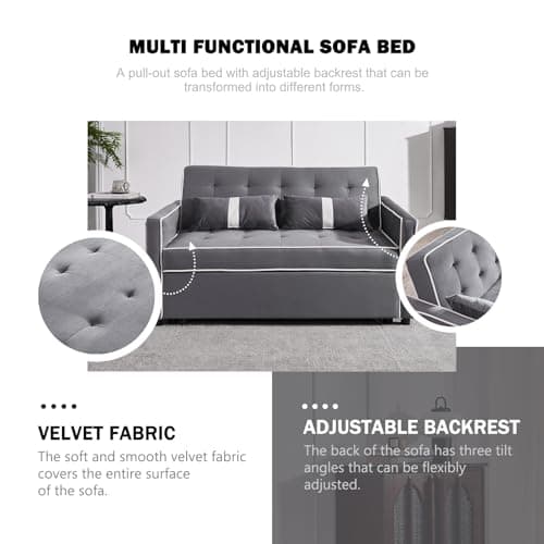 3 in 1 Pull-Out Sofa Bed with Adjustable Backrest - Grey