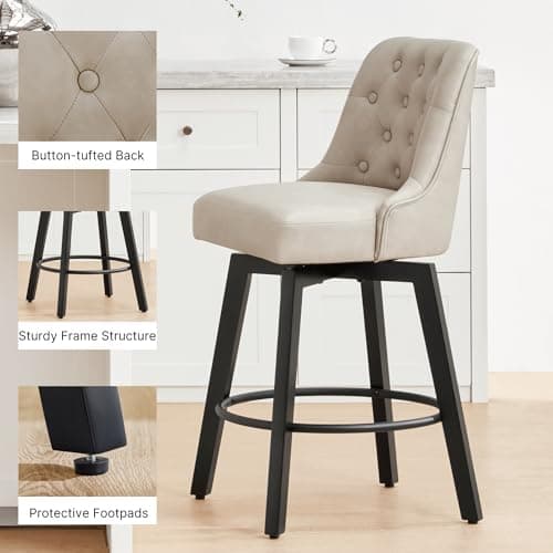 Swivel Barstools 26 Seat Height Set of 2 for Kitchen Island - Beige Fabric