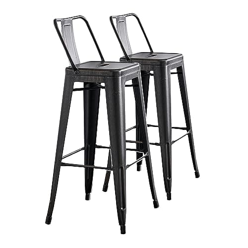 AC Pacific Rustic Style Modern Metal Barstool Set of 2 - Distressed White, Low Back