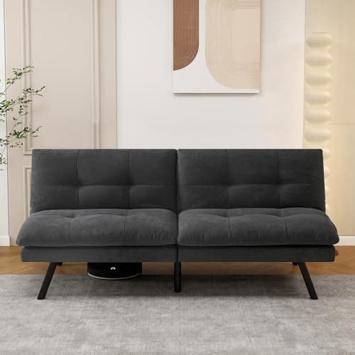 MUUEGM Adjustable Backrest Folding Futon Couch, Memory Foam Black Sofa Bed